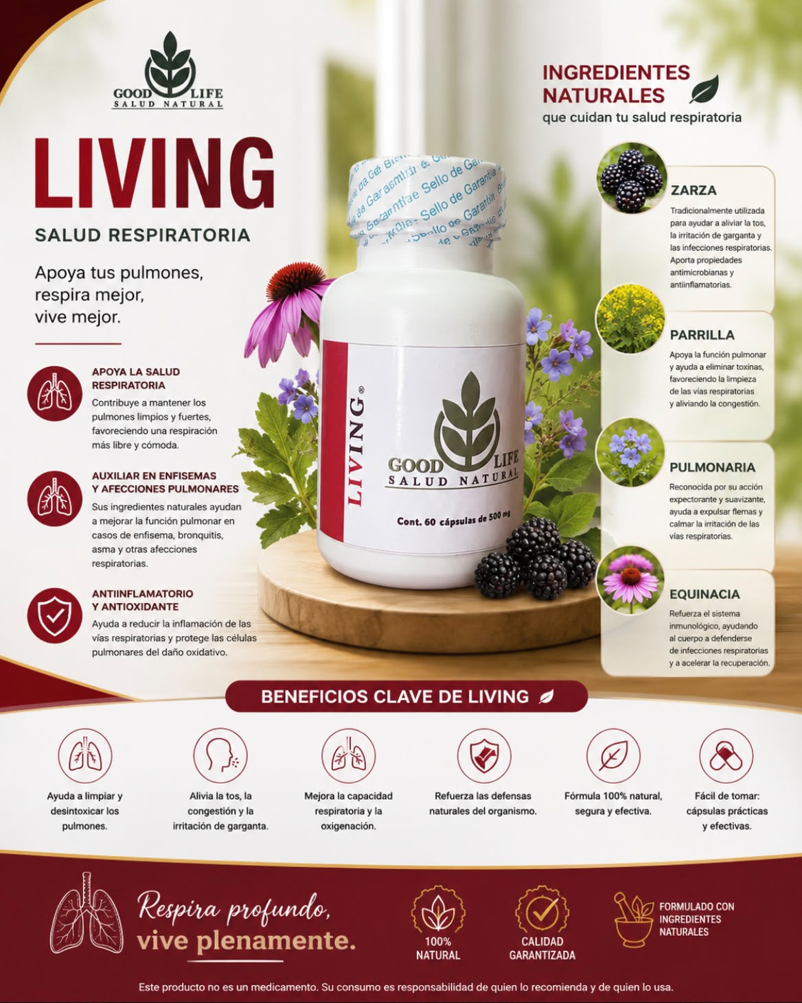 LIVING® — Salud respiratoria: apoya tus pulmones, respira mejor.