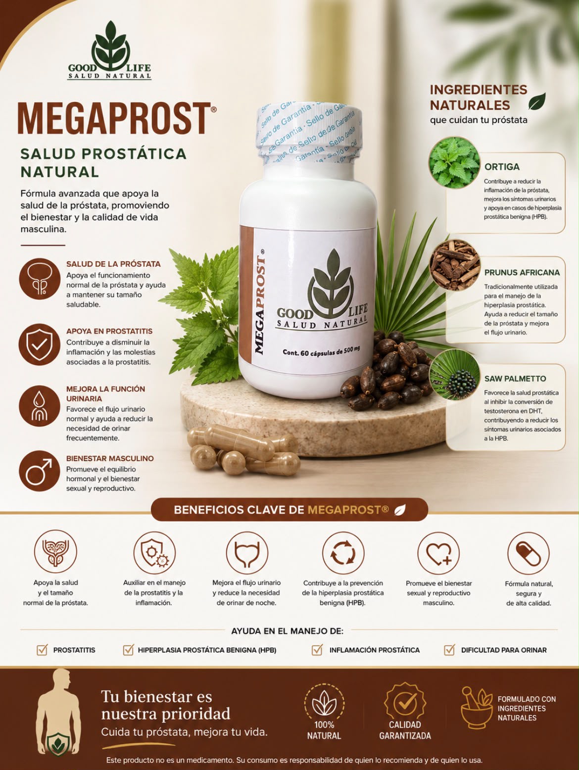 MEGAPROST® — Fitoterapia masculina: soporte para próstata y sistema urinario.